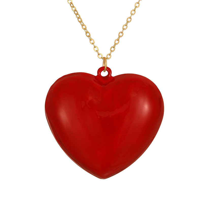 Collar Dorado Corazón Grande Rojo 2R1
