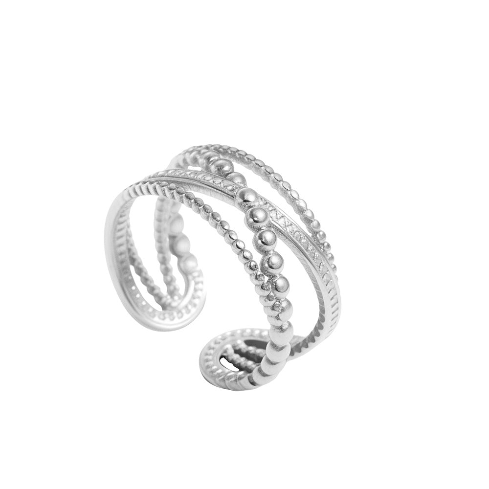 Anillo Plateado Cruzado Acero Inoxidable 1C4