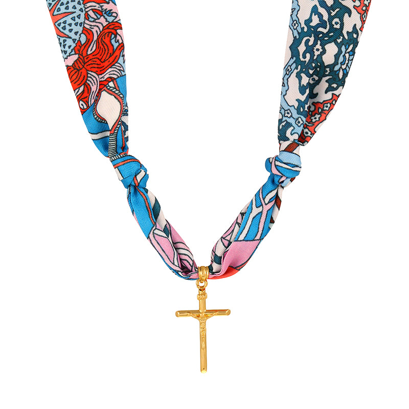 Collar de Cinta Estampada Cruz Acero Inoxidable 4E35