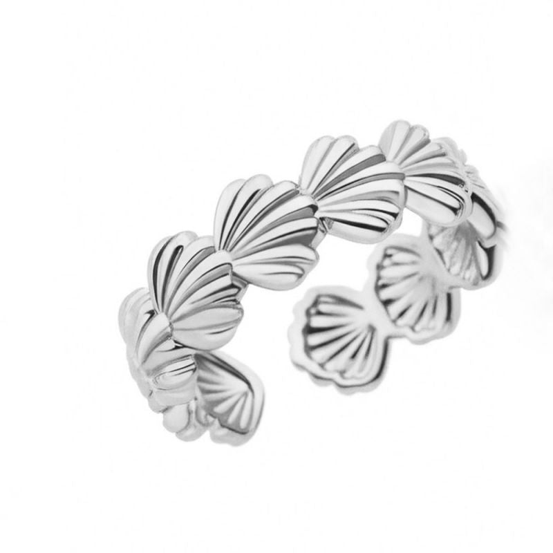 Anillo Plateado Conchitas Acero Inoxidable 2F5