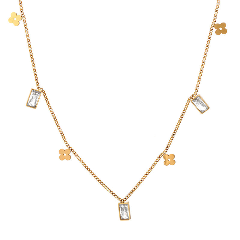 Collar Dorado Trébol y Zirconia Acero Inoxidable 1Y5