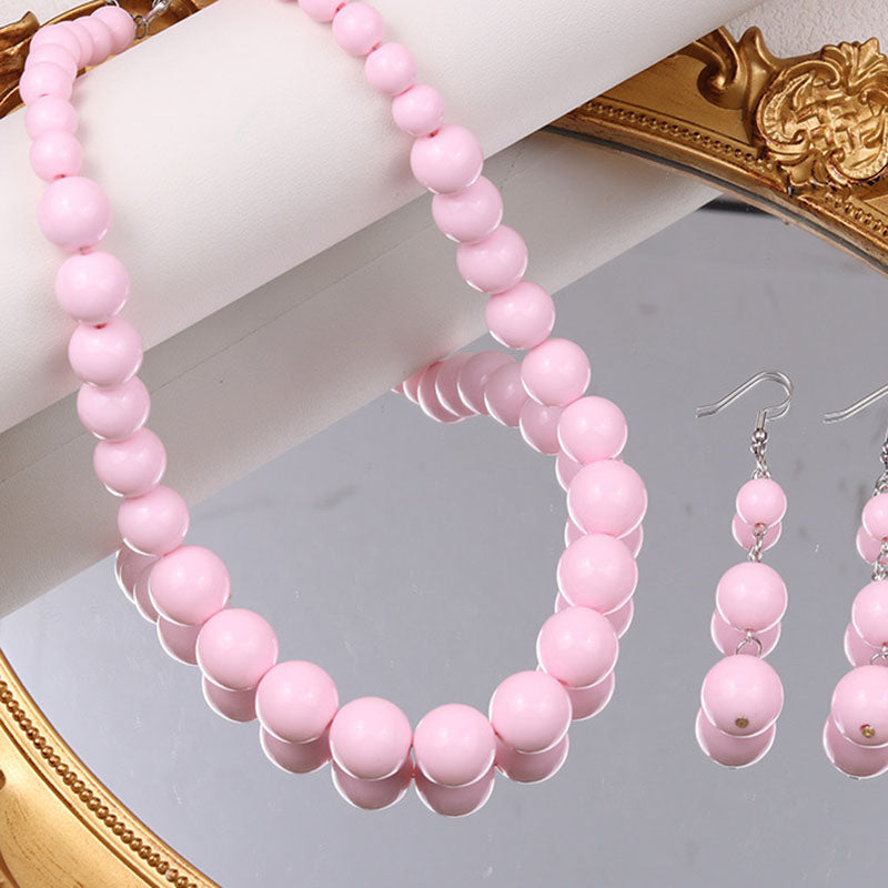 Collar y Aretes Bolas Rosa Claro 2BB2