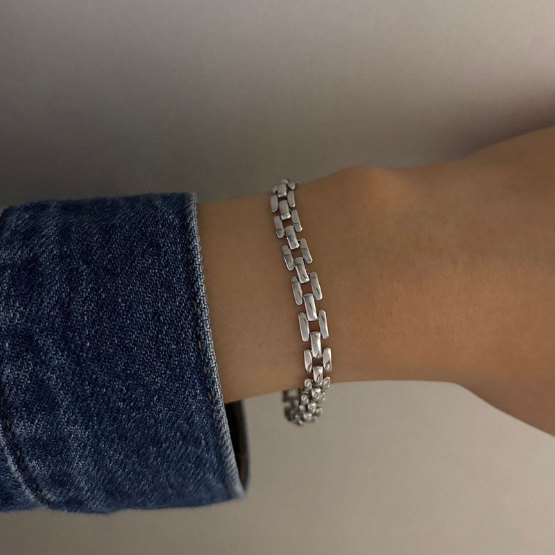 Pulsera Plateada Eslabones Tejidos Acero Inoxidable 1L4