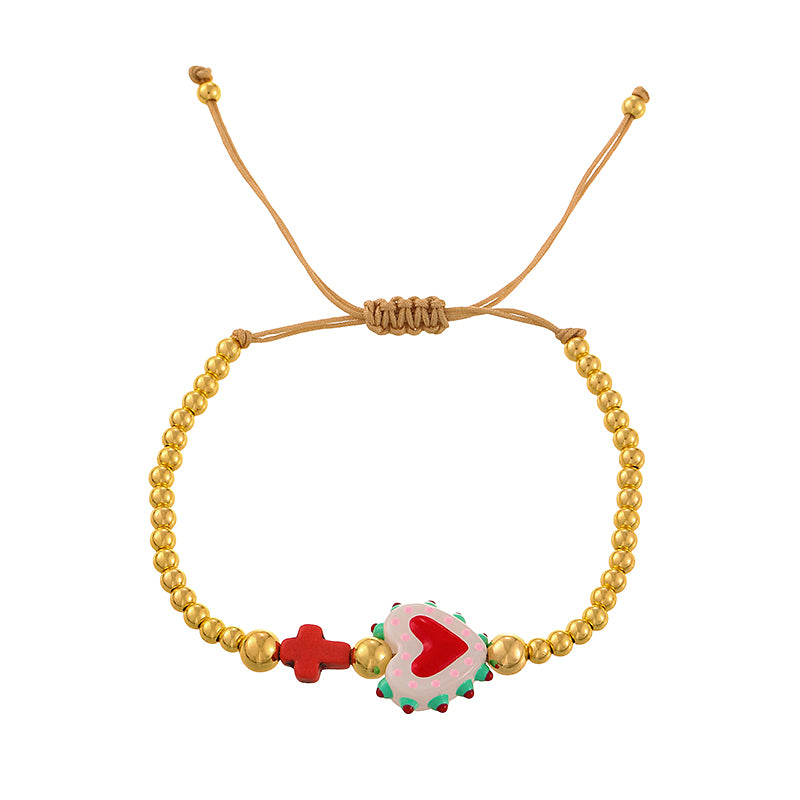 Pulsera Dorada Bolitas Corazón 1E3