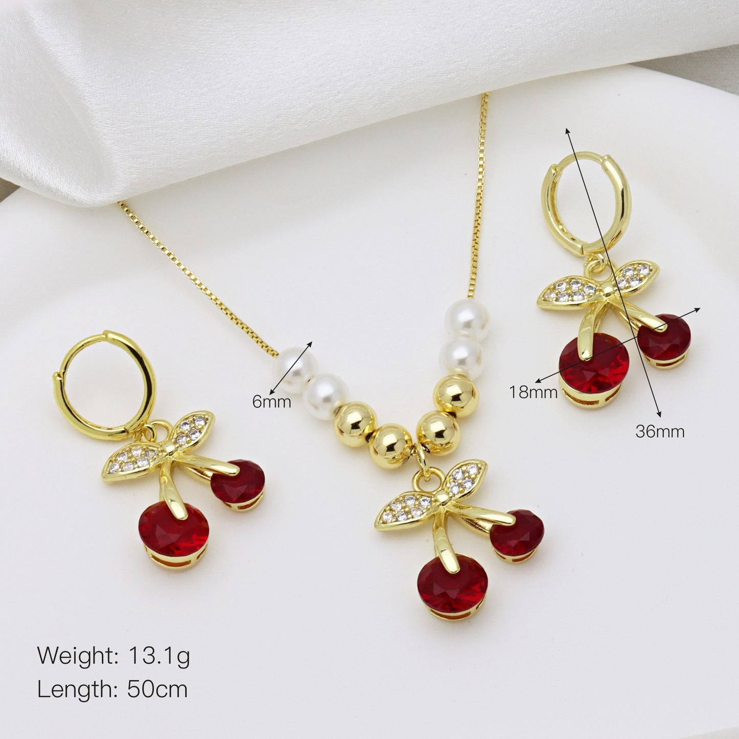 Set Collar y Aretes Cerezas Chapa de Oro 1B7