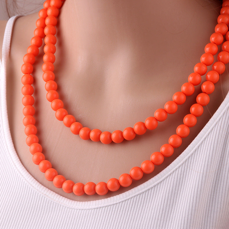 Collar Doble Bolas Naranja  2BB6