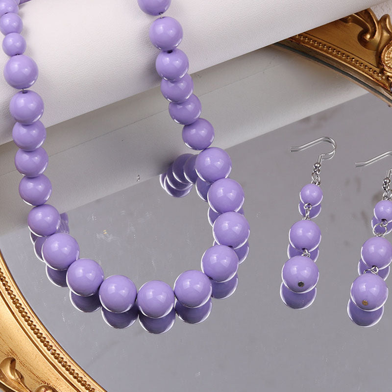 Collar y Aretes Bolas Lila 2BB4