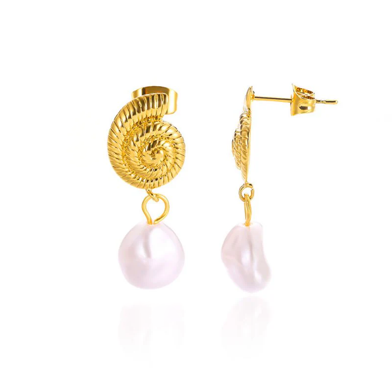 Aretes Dorados Caracol y Perla 1i3