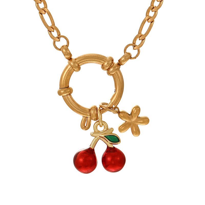 Collar Aro con Cerezas Acero Inoxidable 3j5