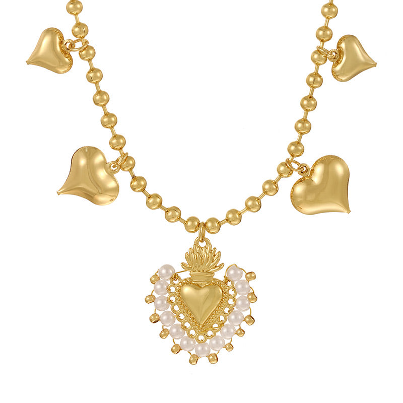Collar Corazones y Perlas Dorado 1M8