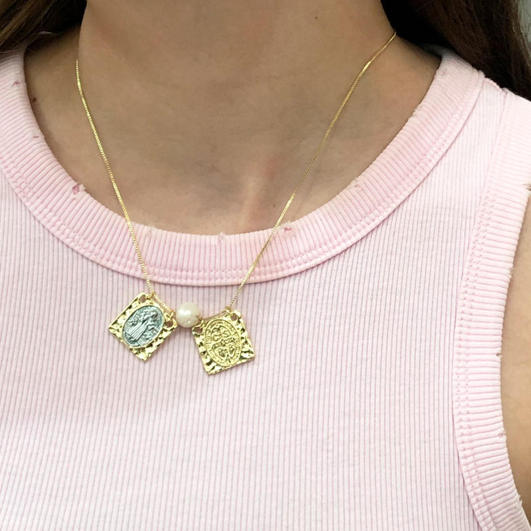 Collar Escapulario San Benito Oro-Plata Acero Inoxidable 2o5