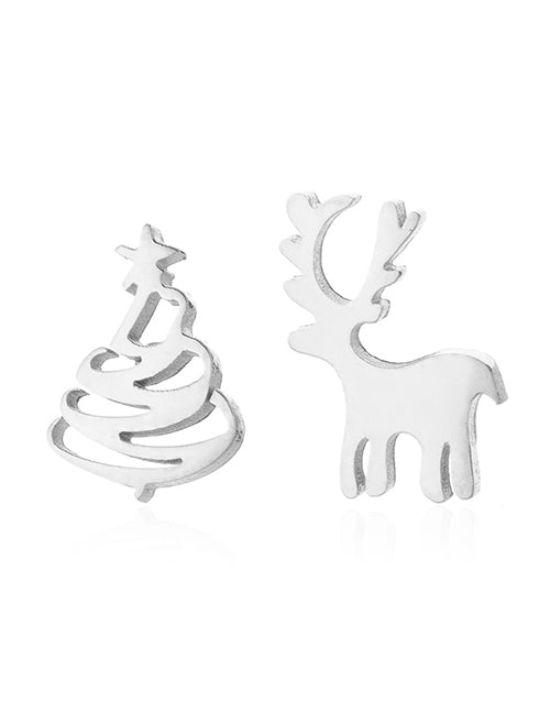 Aretes Mini Plateados Navidad Acero Inoxidable Ve1