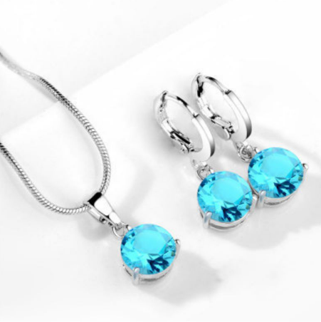 Collar y Aretes Cristal Aqua Claro Chapa de Oro C695