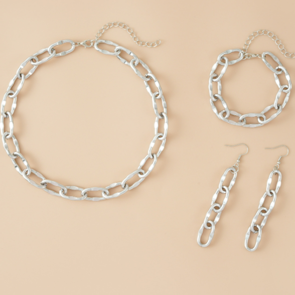 Set Collar Pulsera Aretes Cadena Plateado 4E21