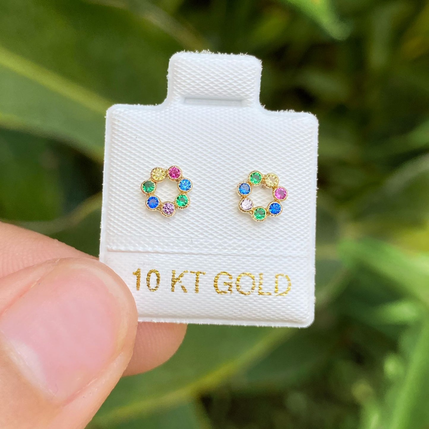 BROQUELES ORO 10K RUEDA COLORES AZ439