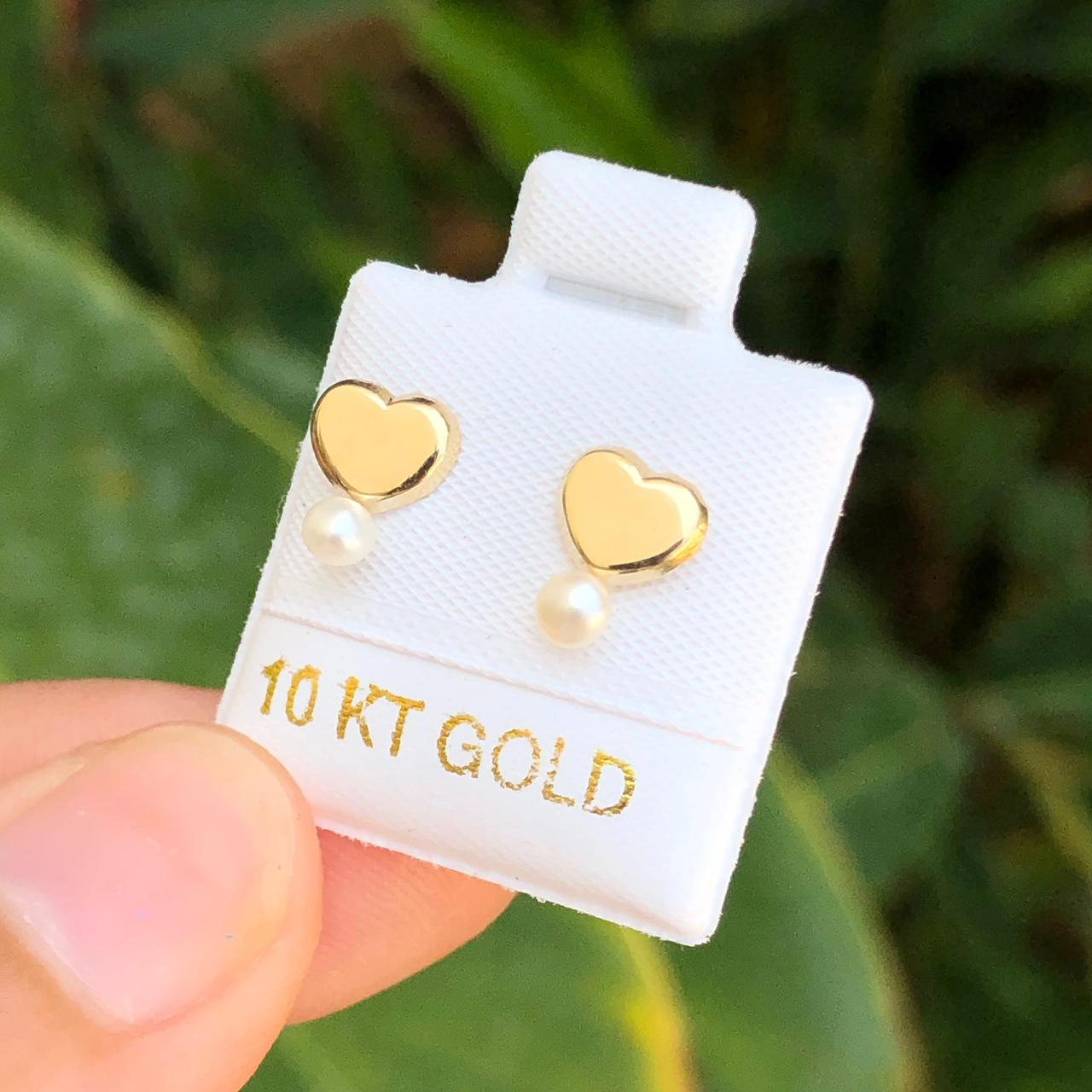 Broqueles Oro 10K Corazón Perla AZ443