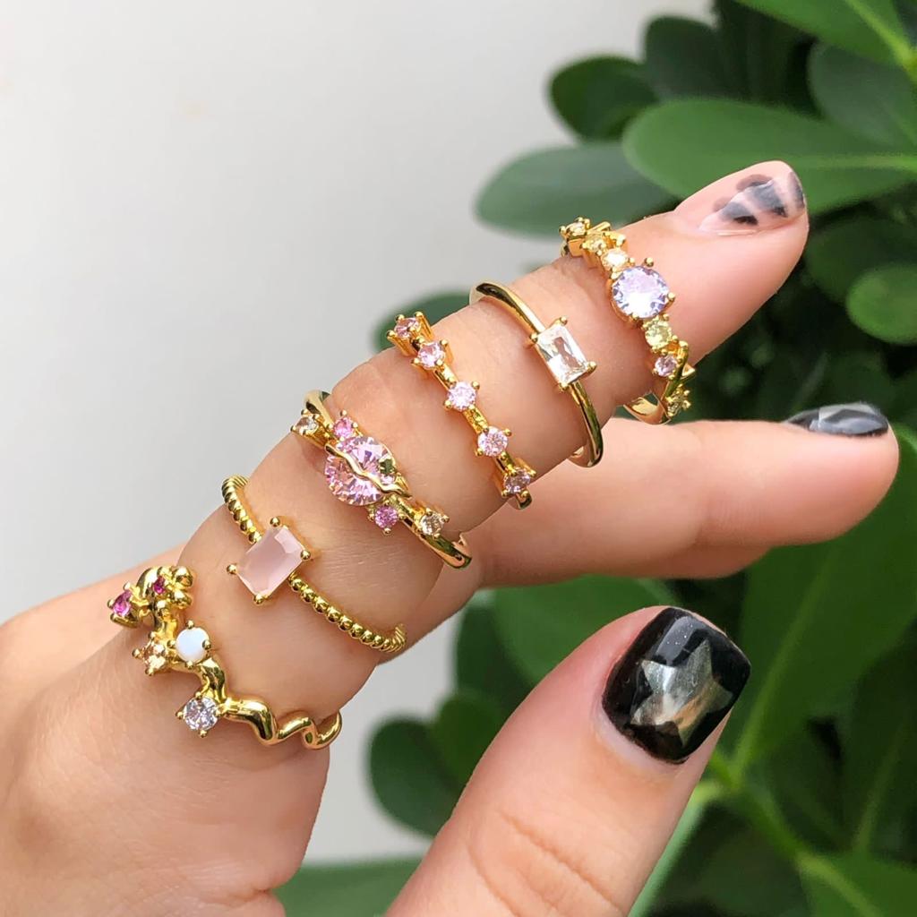 Anillo Unitalla Zirconias Chapa de Oro R737