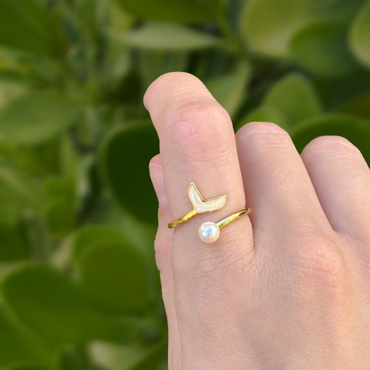 Anillo Dorado Cola de Sirena con Perla Ajustable Chapa de Oro C662