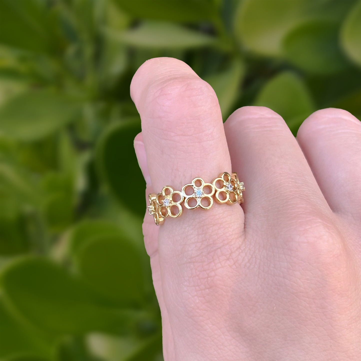 Anillo Flores Doradas Chapa de Oro Ajustable C619