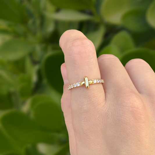 Anillo Dorado Cruz Zirconias  Ajustable Chapa de Oro C654