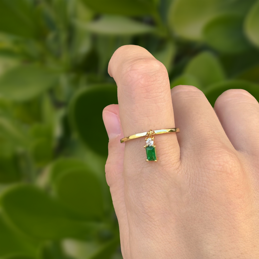 Anillo Dorado Zirconia Verde Ajustable Chapa de Oro C661