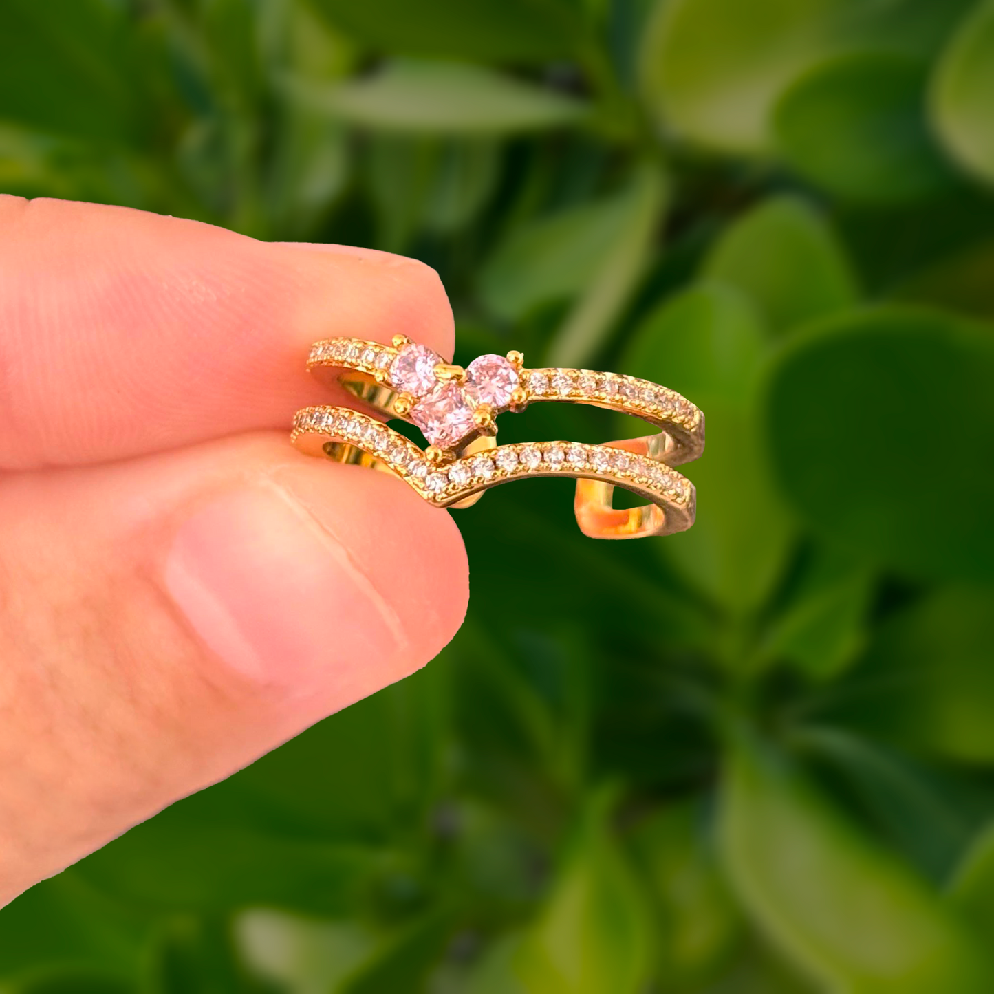 Anillo Dorado Doble Corazon Chapa de Oro C613