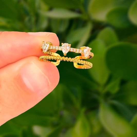 Anillo Gotas Zirconias Ajustable Chapa de Oro
