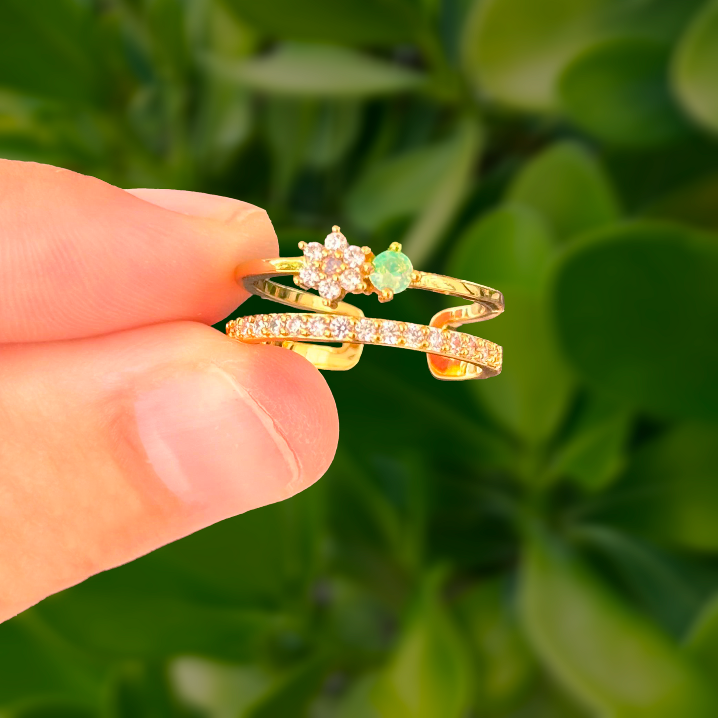 Anillo Dorado Doble Flor Chapa de Oro C670