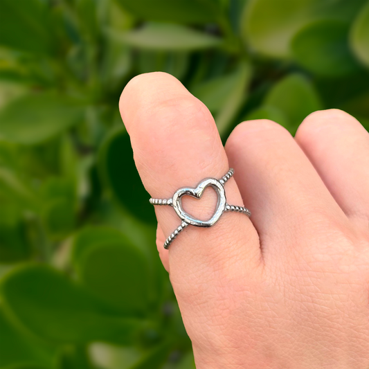 Anillo Corazón Plateado Ajustable Acero Inoxidable 1U3