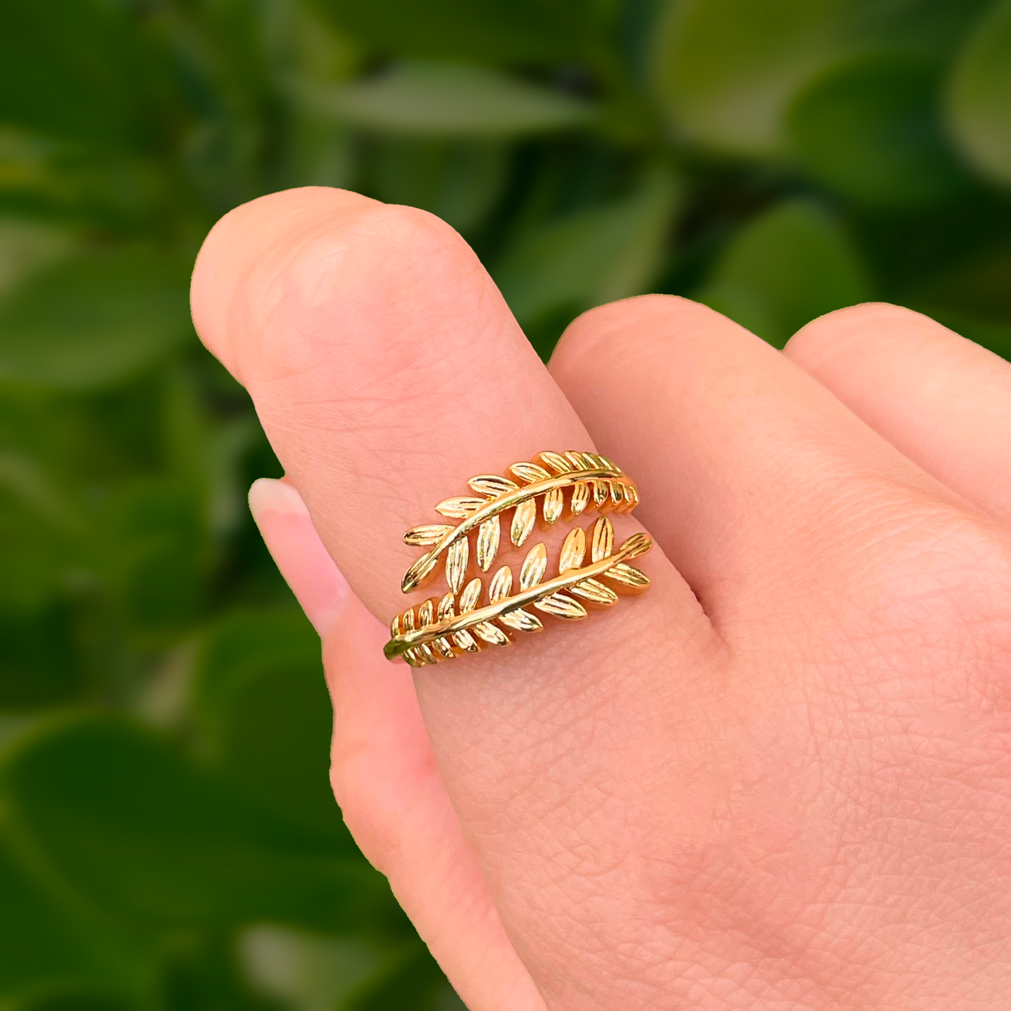 Anillo Laureles Chapa de Oro Ajustable R717
