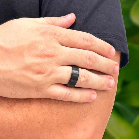 Anillo Mate Negro Hombre Acero Inoxidable