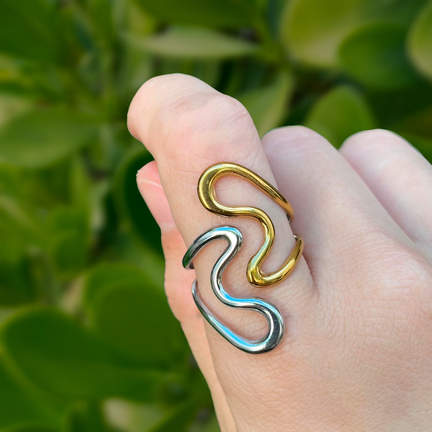 Anillo Oro-Plata Irregular  Acero Inoxidable 1C3