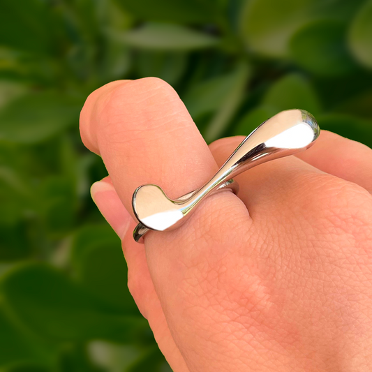 Anillo Gota Larga Plateada Acero Inoxidable R17