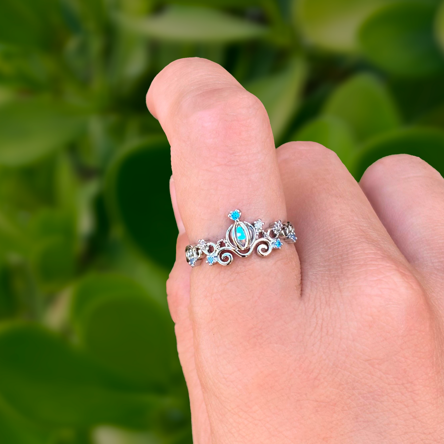 Anillo Plateado Carroza de Cenicienta Chapa de Oro Ajustable 1i4