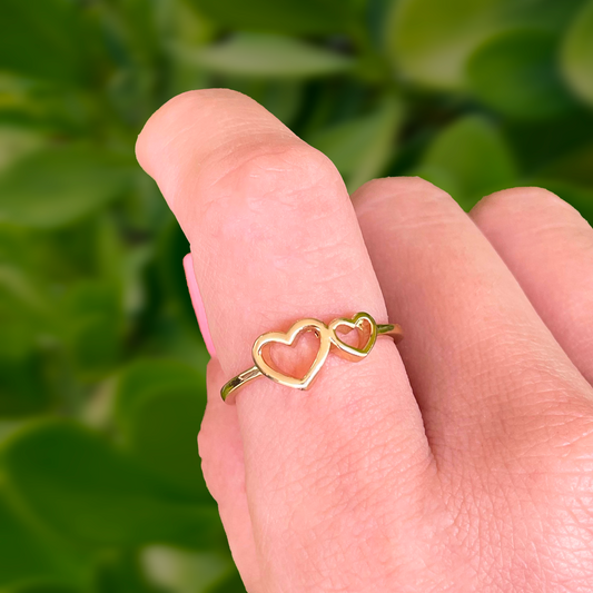 Anillo Dos Corazones Dorado Chapa de Oro