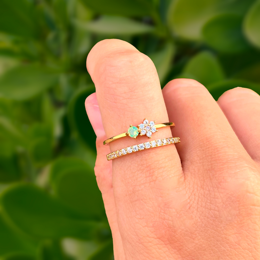 Anillo Dorado Doble Flor Chapa de Oro C670