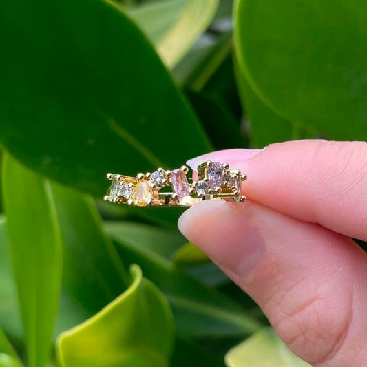 Anillo Zirconias Multicolor Chapa de Oro