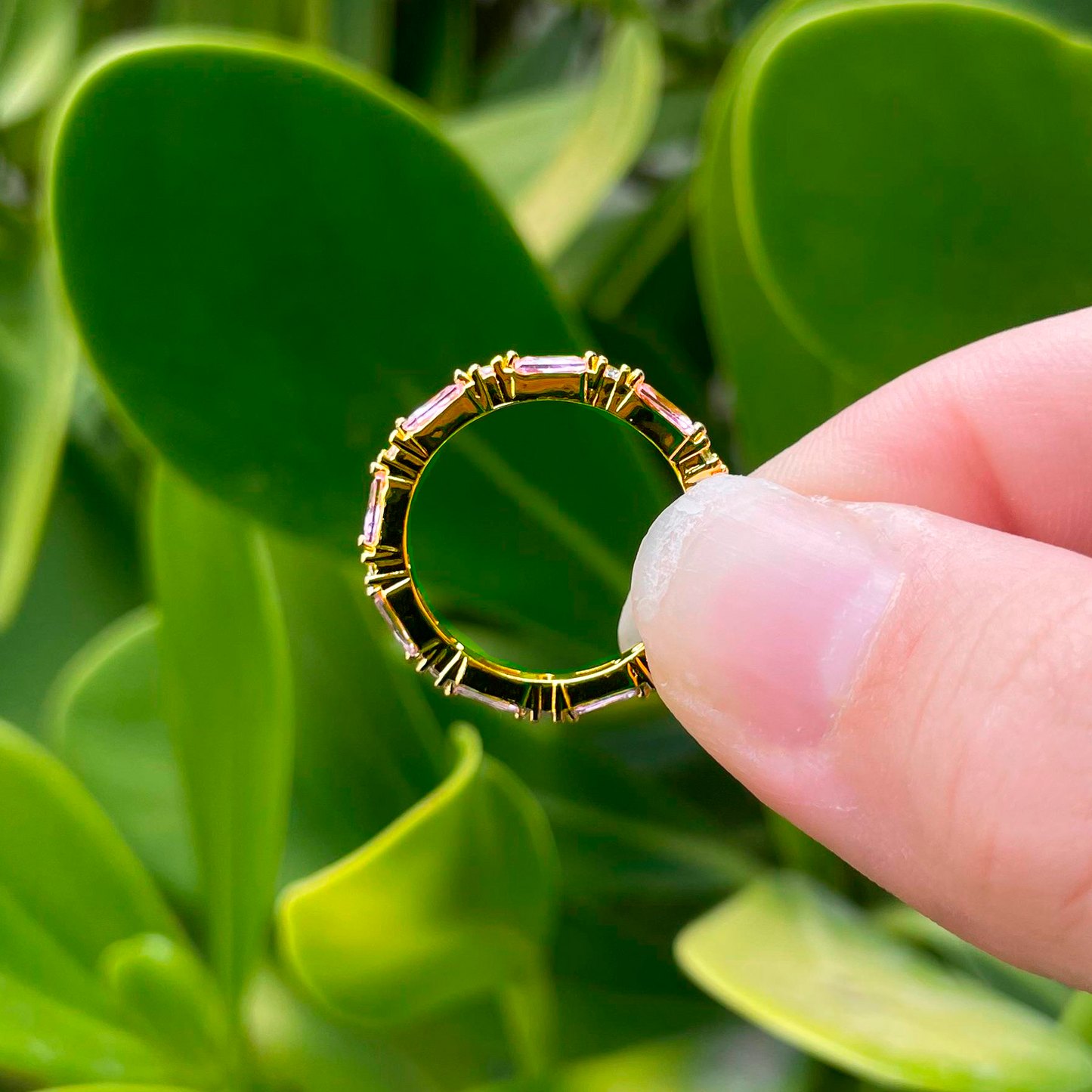 Anillo Zirconia Rosa Chapa de Oro