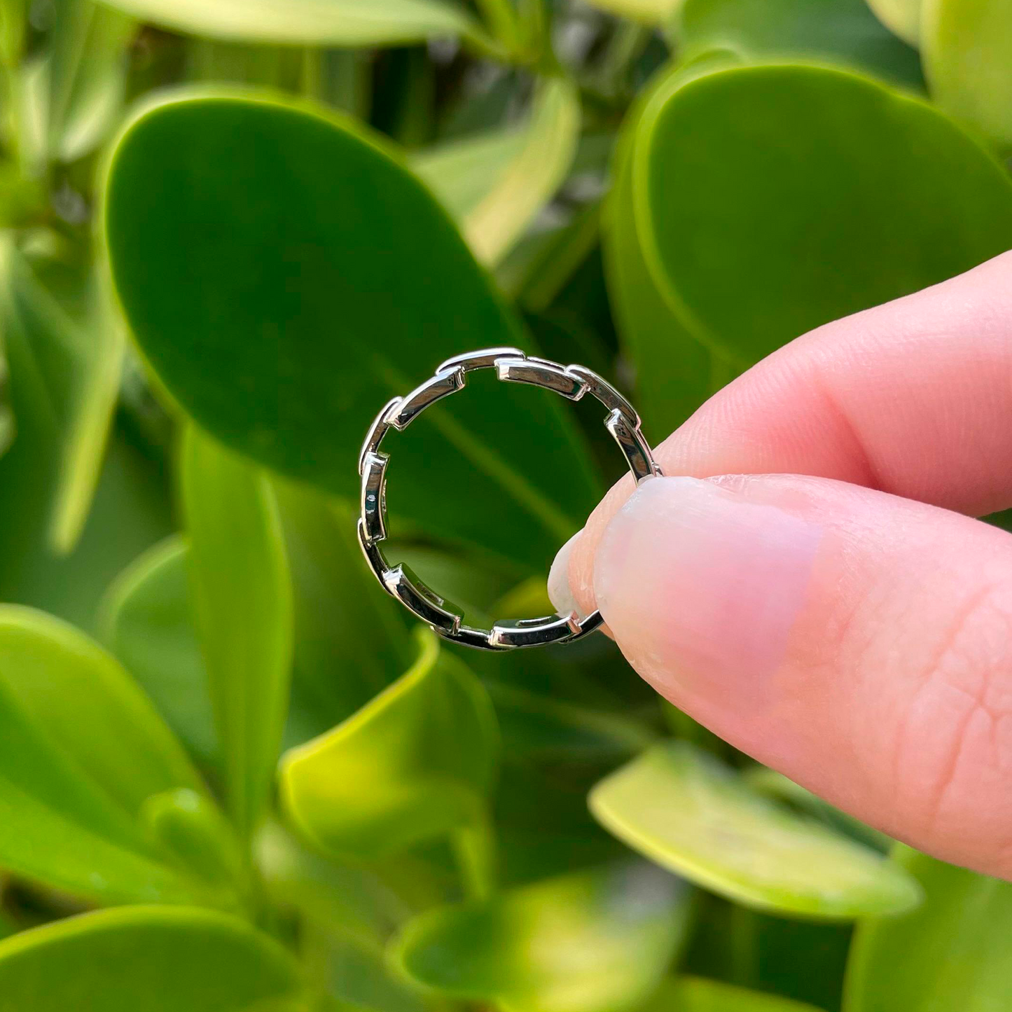 Anillo Eslabones Plateado Chapa de Oro