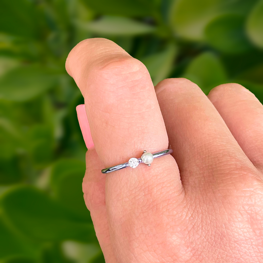 Anillo Plateado con Perlita y Zirconia Talla 6 Chapa de Oro Az273