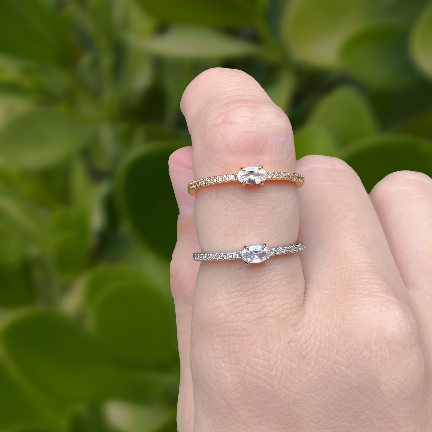 Anillo Plateado Zirconias Ajustable Chapa de Oro Az183