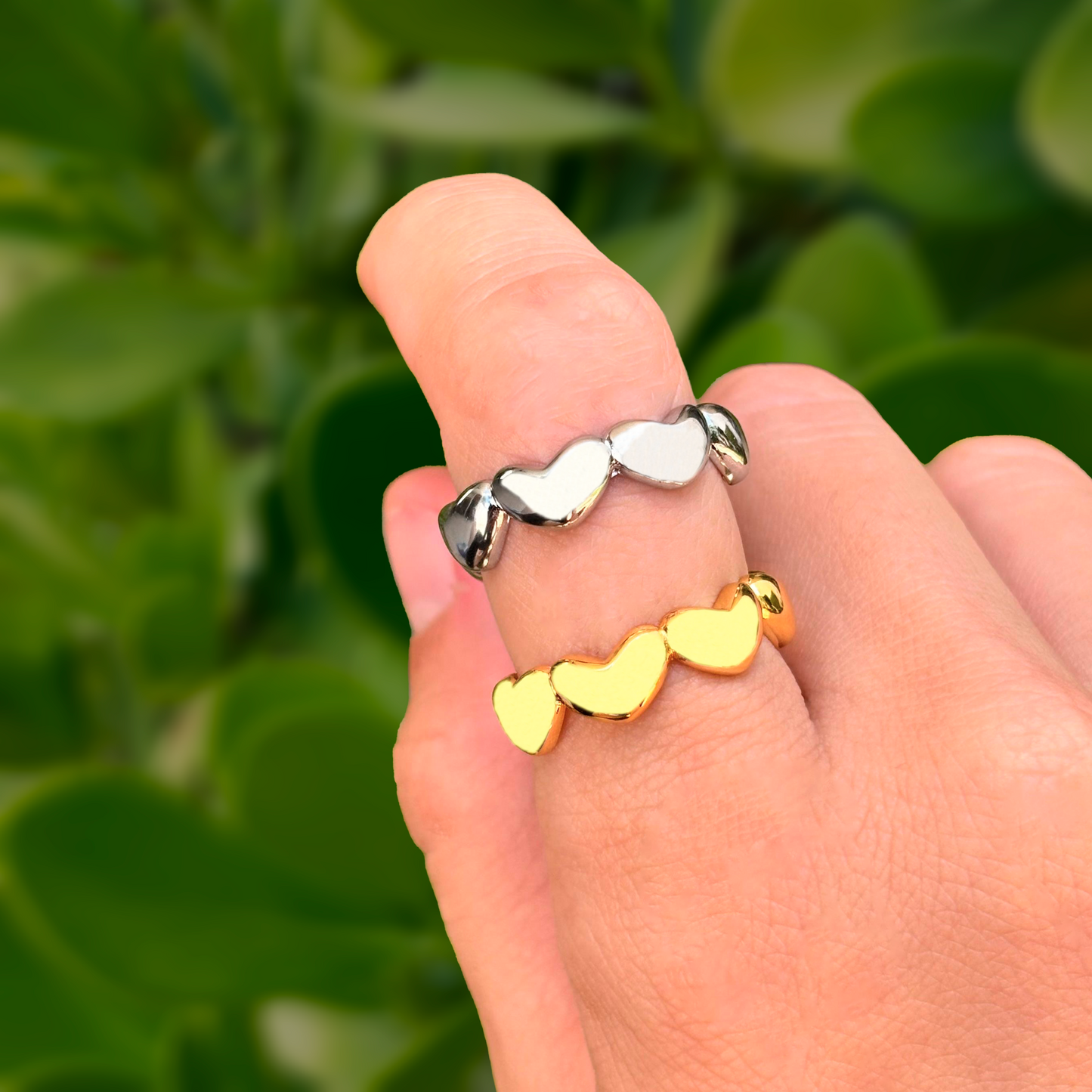 Anillo Corazones Ajustable Chapa de Oro