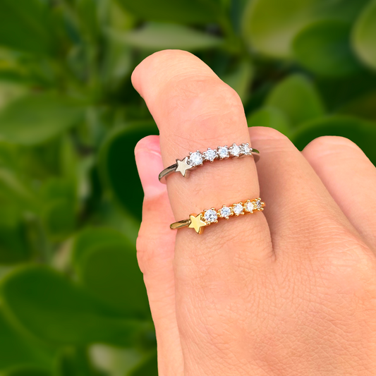 Anillo Estrella y Zirconias Ajustable Chapa de Oro