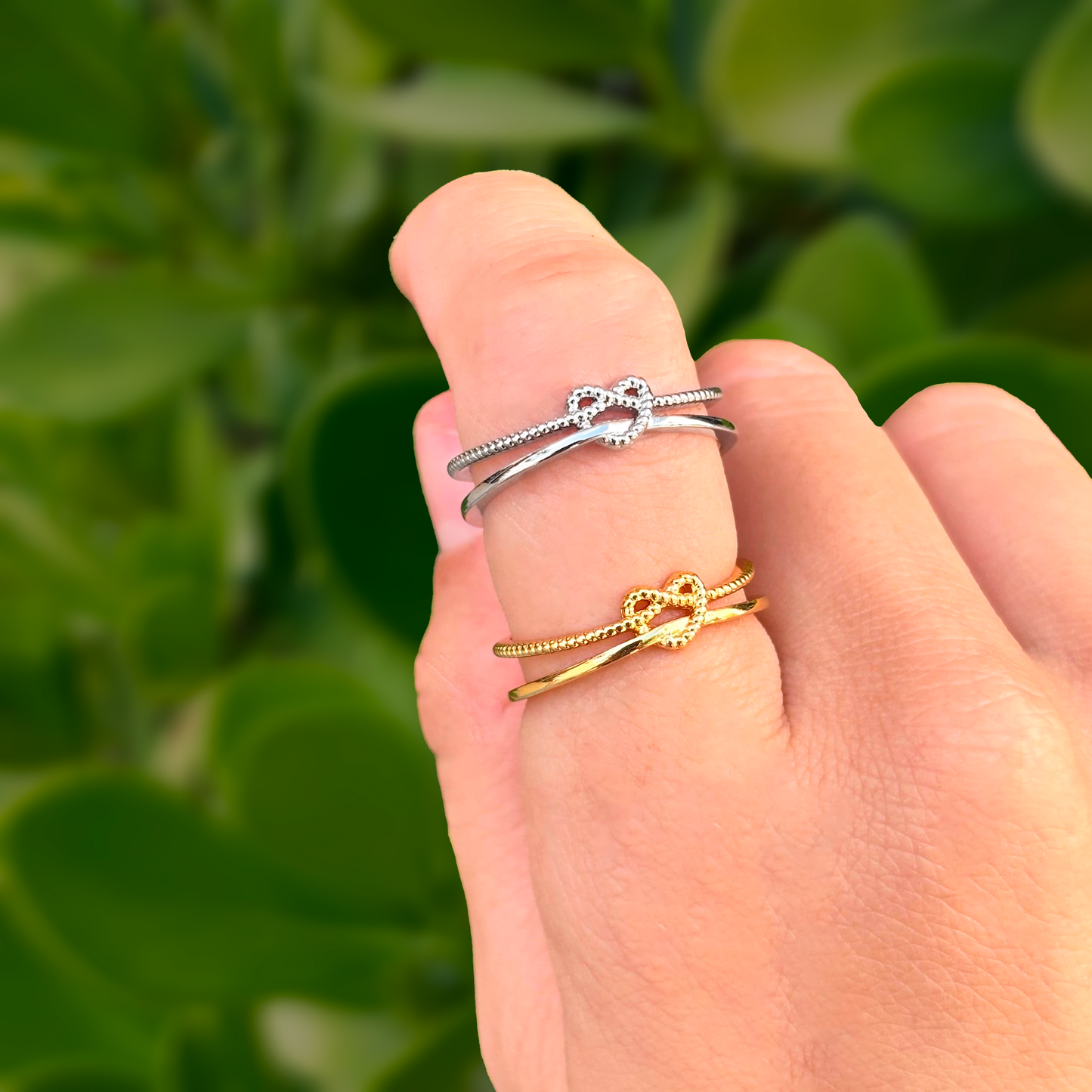 Anillo Corazón Nudo Ajustable Chapa de Oro