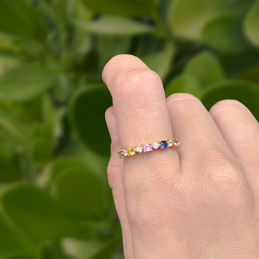 Anillo Dorado Zirconias de Colores Ajustable Chapa de Oro Az204