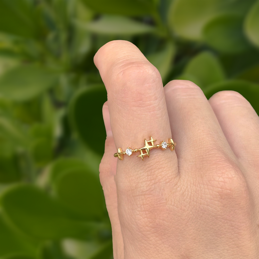 Anillo Dorado Estrellas y Zirconias Ajustable Chapa de Oro C623