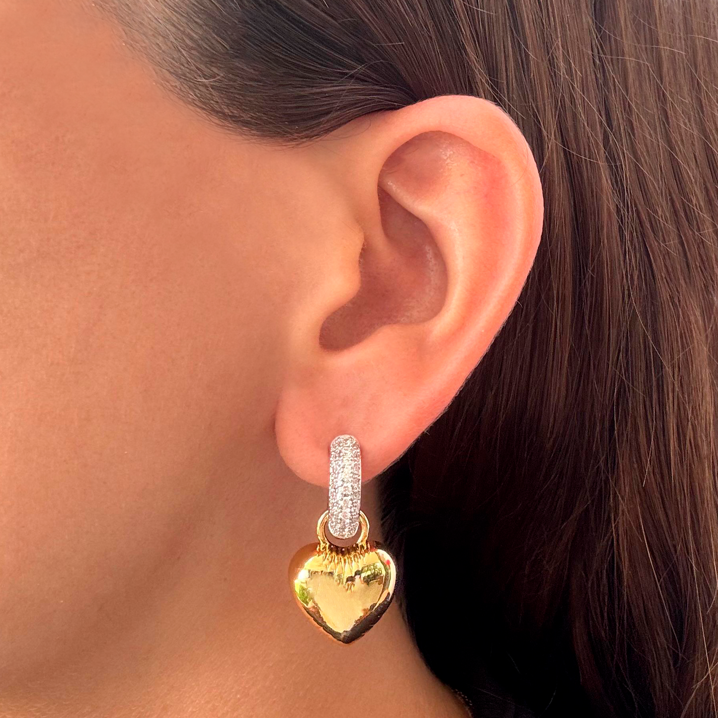 Aretes Corazón Inflado Oro-Plata  Chapa de Oro  2F4