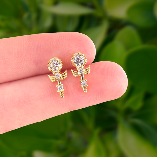 Aretes Dorado Zirconia Blanca Chapa de Oro Az154