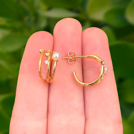 Aretes Dorados Con Perla Chapa de Oro 1o4