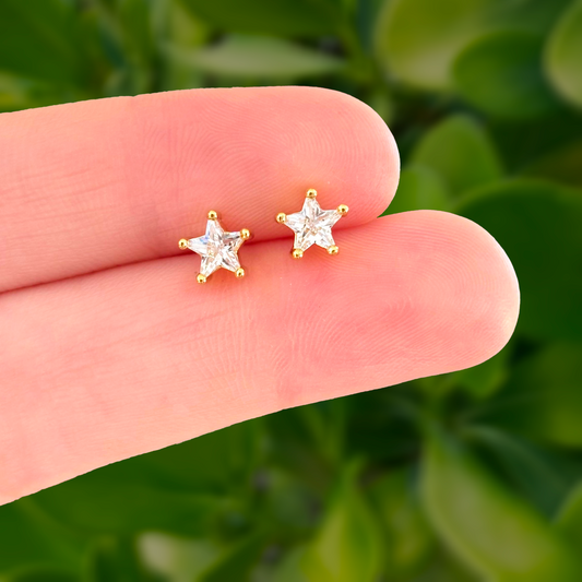 Aretes Estrella Chapa De Oro 18K Az219